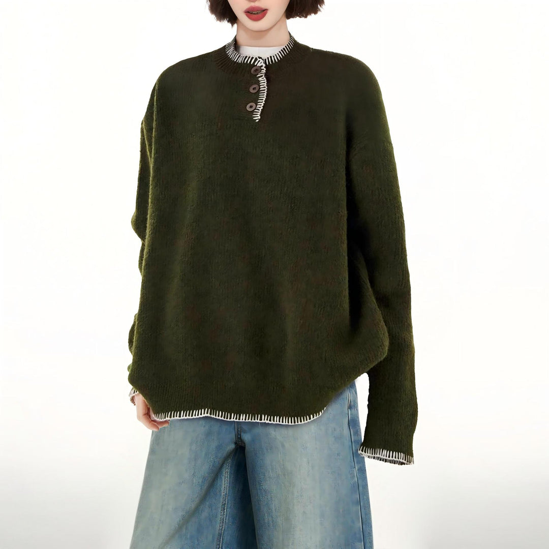 Kvinne Casual Sweatshirt med Dekorative Knapper Detaljer og Kontrasterende Avslutninger Skjora