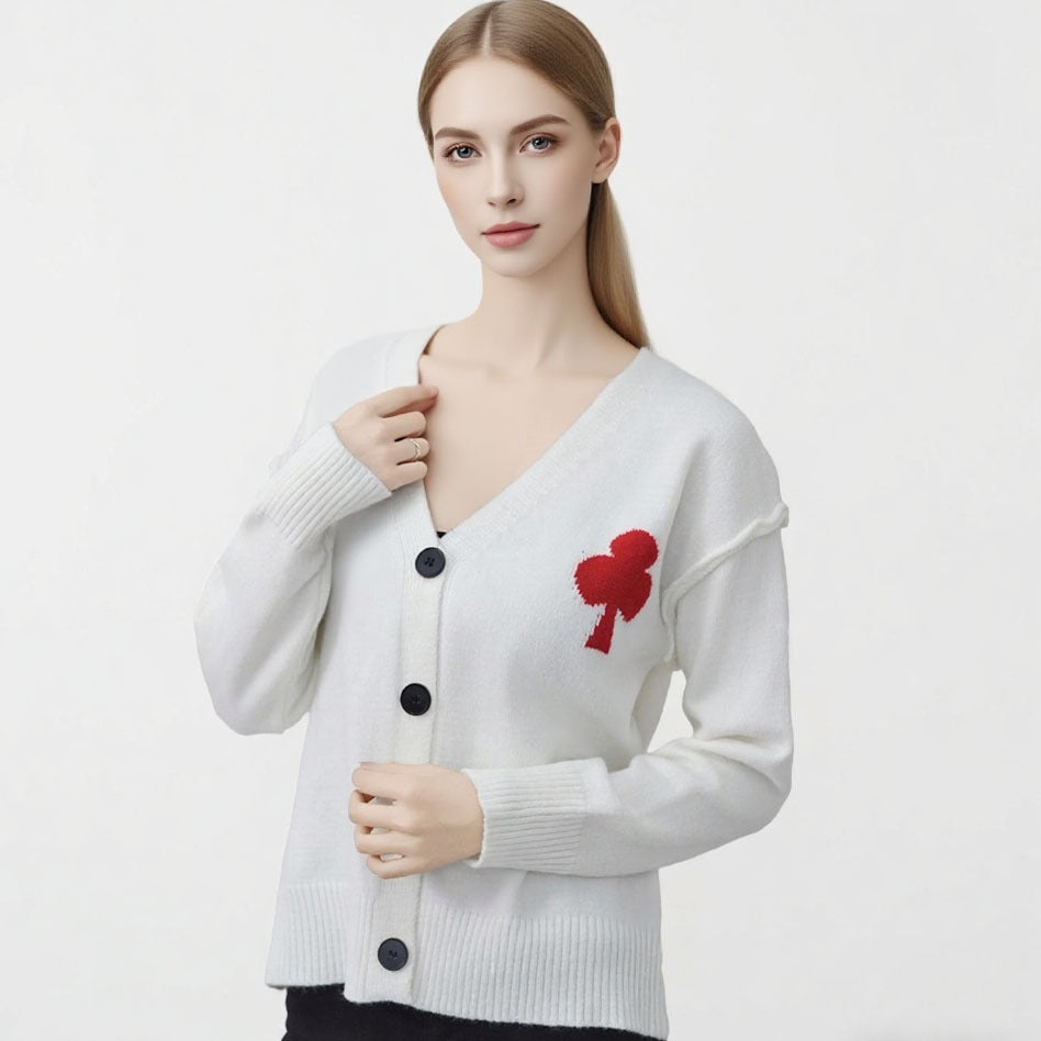 Dame cardigan med hjertebroderi og mykt materiale Skjora