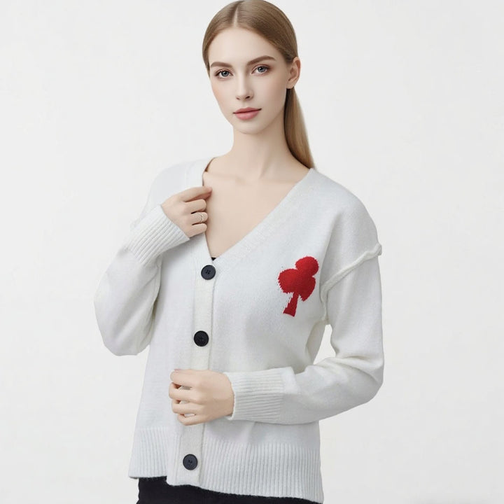 Dame cardigan med hjertebroderi og mykt materiale Skjora