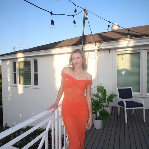 Damer Off-Shoulder Maxikjole med raffinerte draperinger Skjora