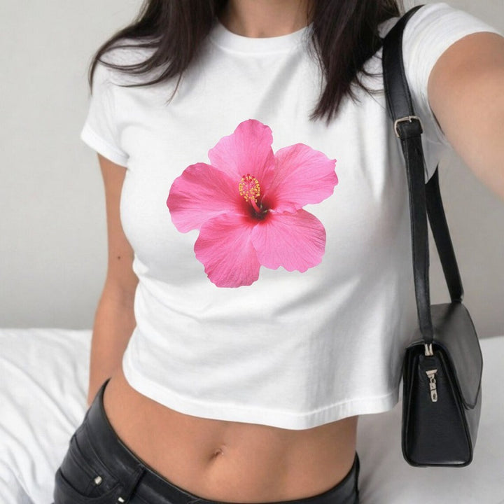 Women's Sleeveless Top with Floral Hibiscus Motif and Relaxed Fit Skjora