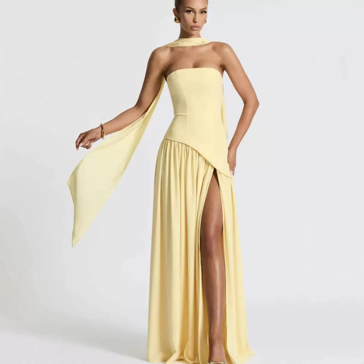 Kjoler Gulv-lengde Maxi Kjole med Skulder-fri Design og Elegant Slisse
