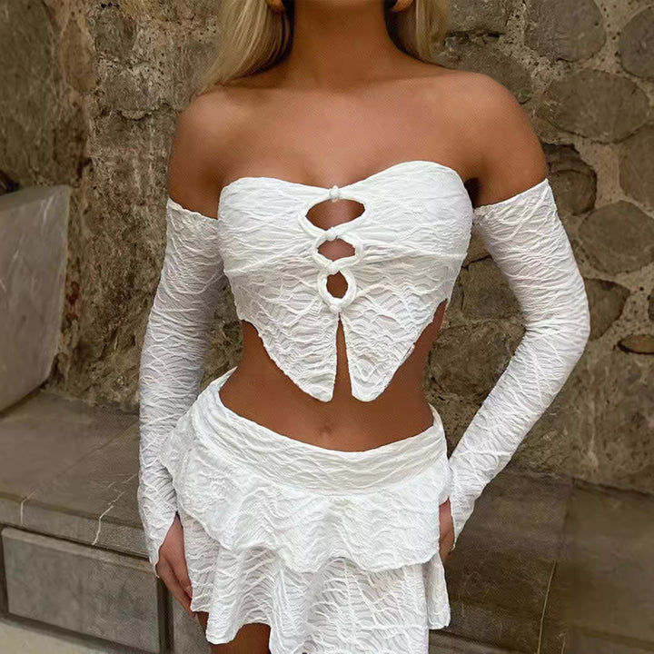 Dame Cropped topp med unikt knutedesign og raffinerte ermer Skjora
