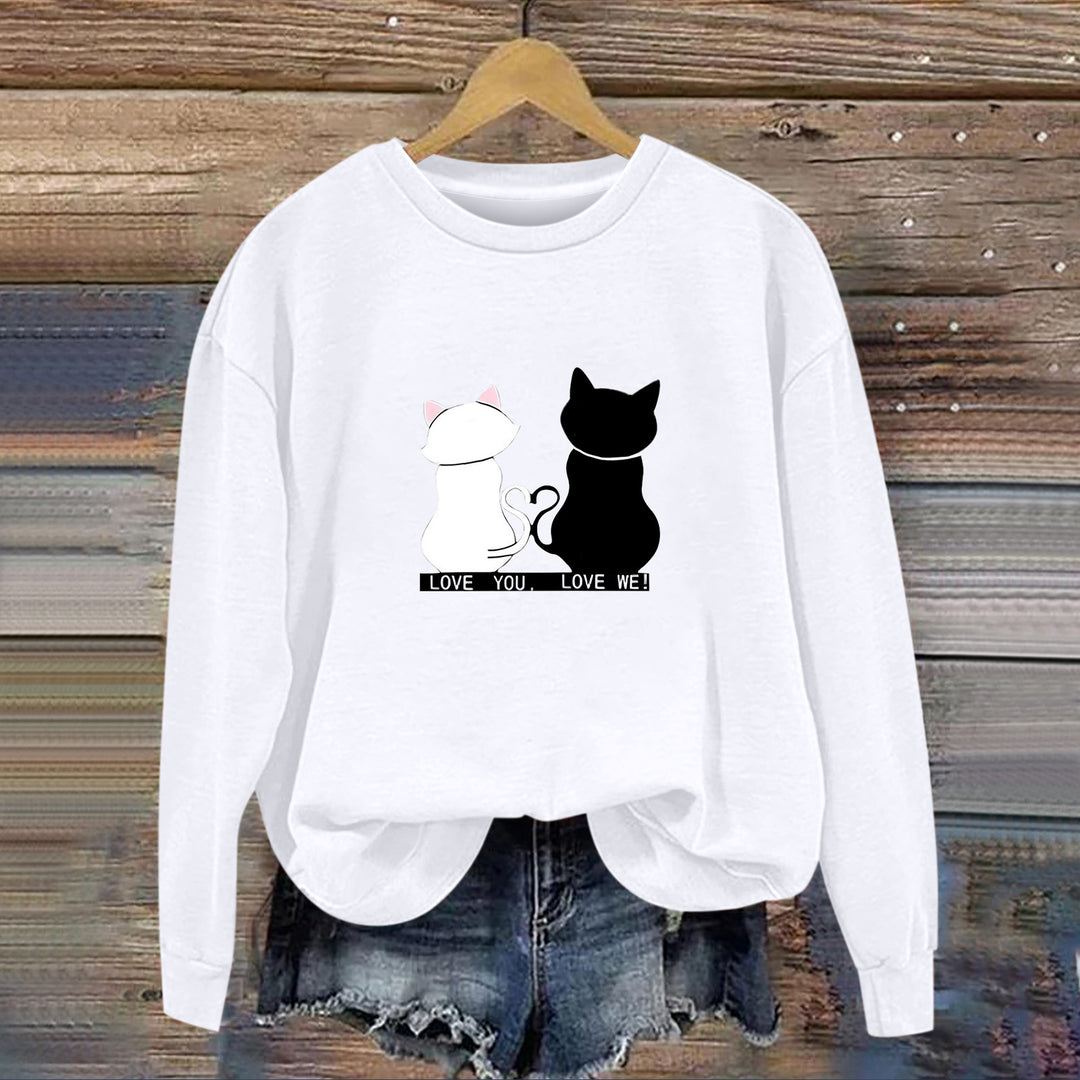 Kvinnesweatshirt med leken katte-design og humoristisk trykk Skjora