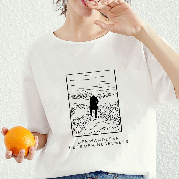 Dame Grafisk T-skjorte med kunstnerisk bymotiv Skjora