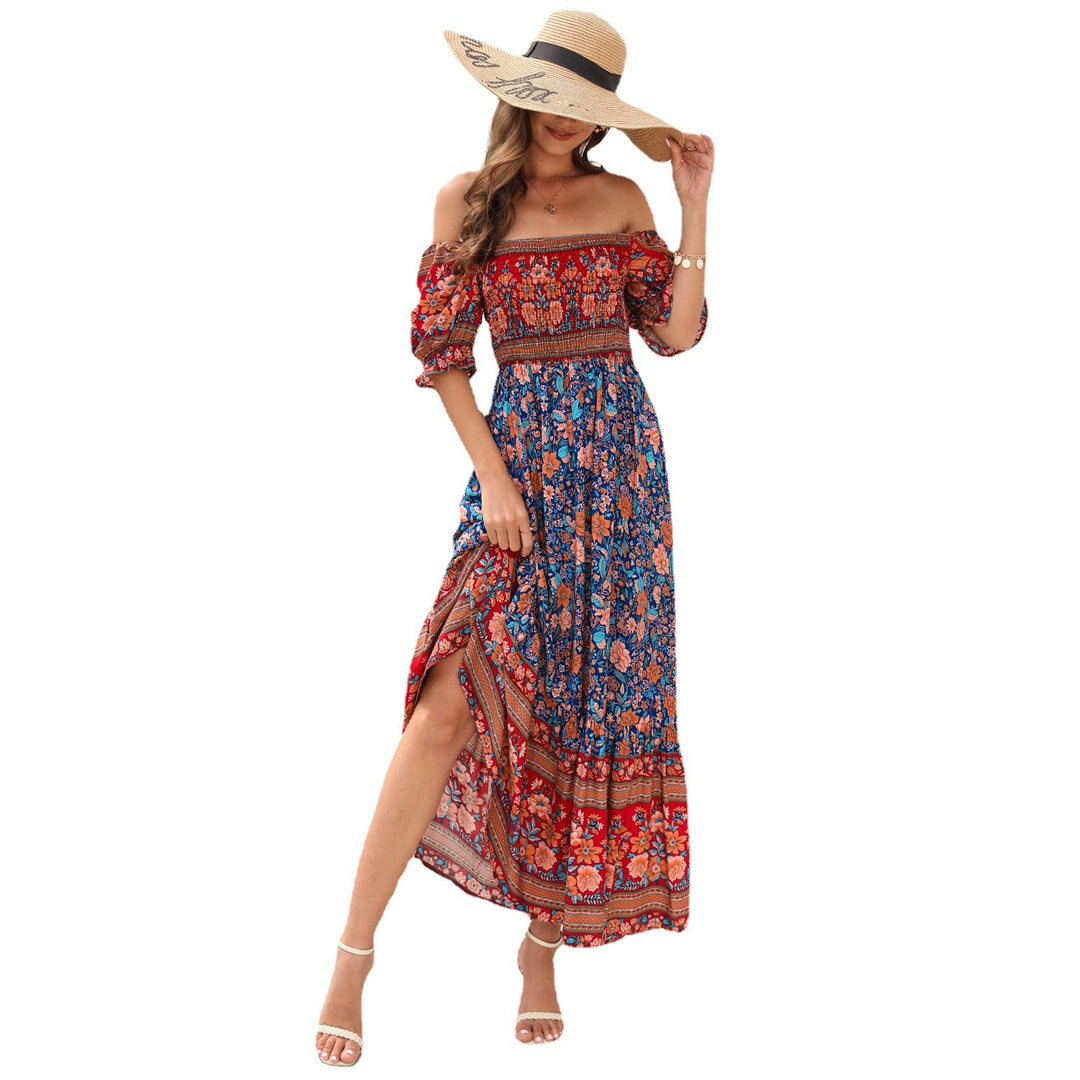 Dame Maxi-kjole med off-shoulder passform og blomster mønstre Skjora