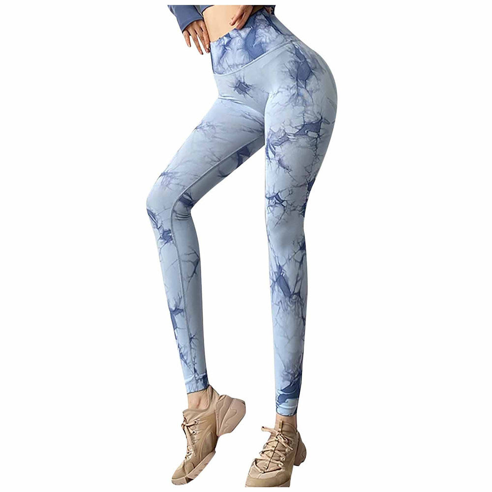 Kvinner Høy midje Leggings med trendy tie-dye mønster og figursydd snitt Skjora