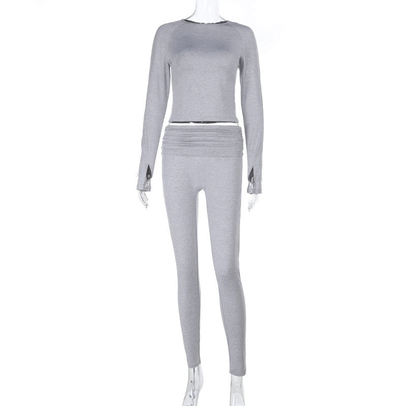 Damer Sporty Sett med langt ermet topp og leggings Skjora