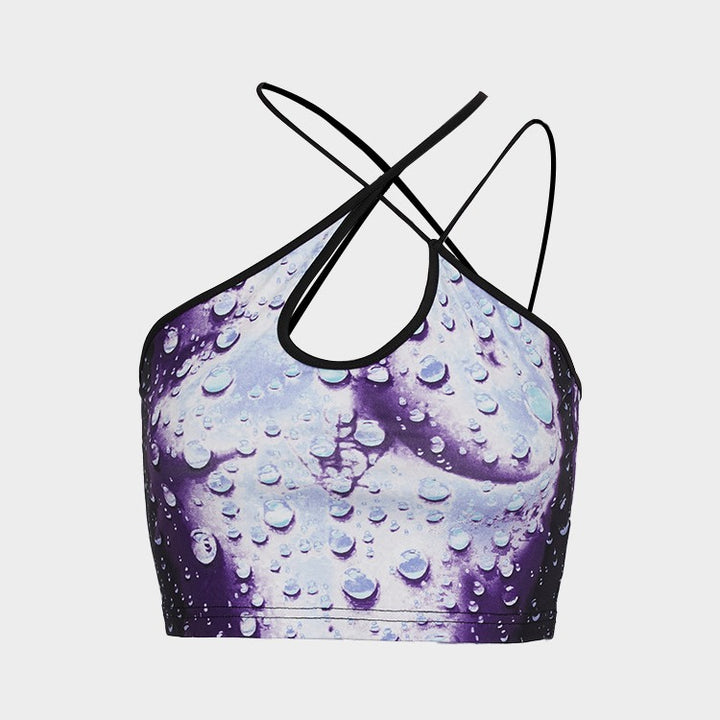 Dame Crop-Top med vannperlemotiv og elegant rygglukking Skjora