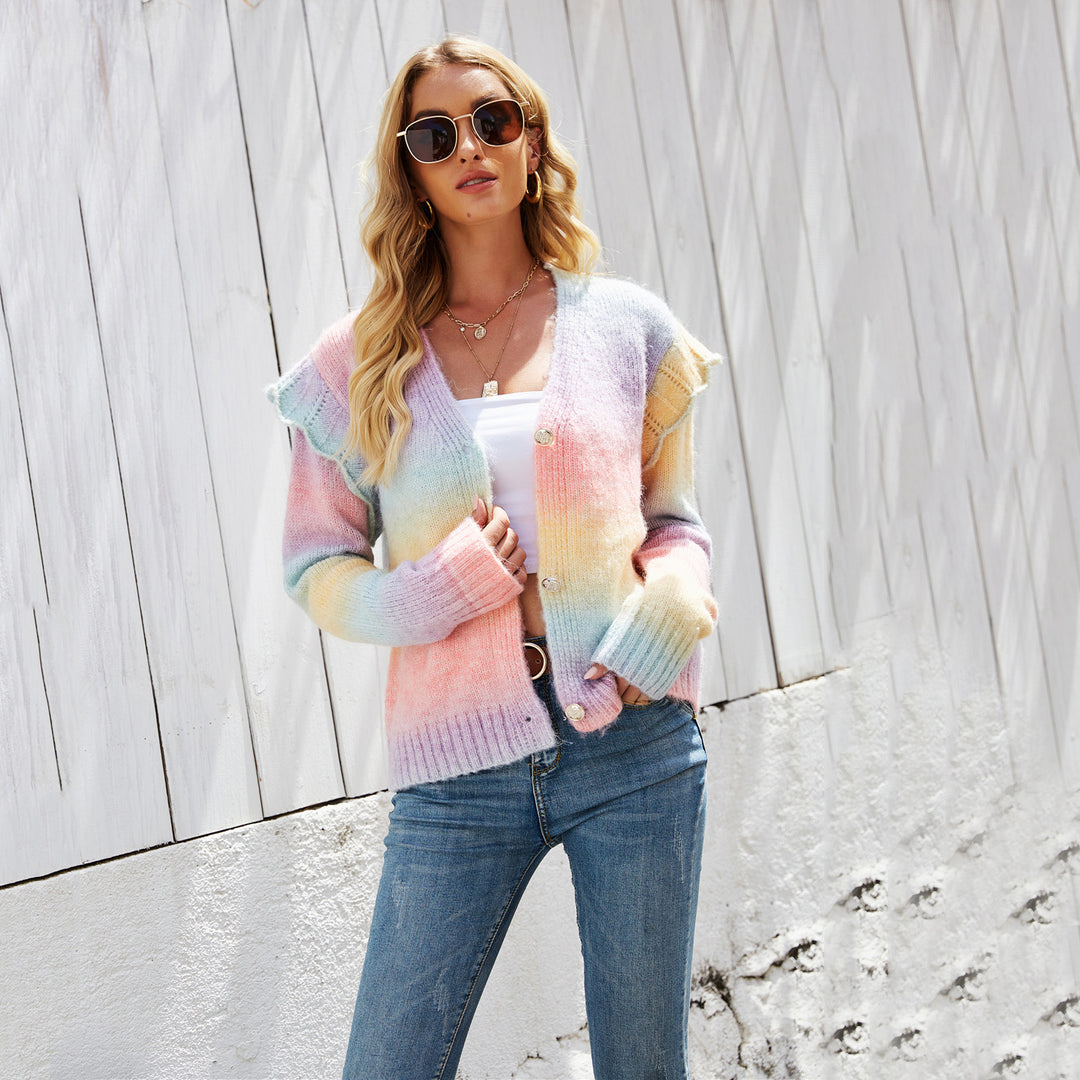 Damer fashionable cardigan med fargerik gradient Skjora