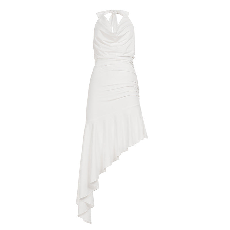 Dame En-Skulder-Maxikjole med Ruffles-detaljer og elegant Halterneck Skjora