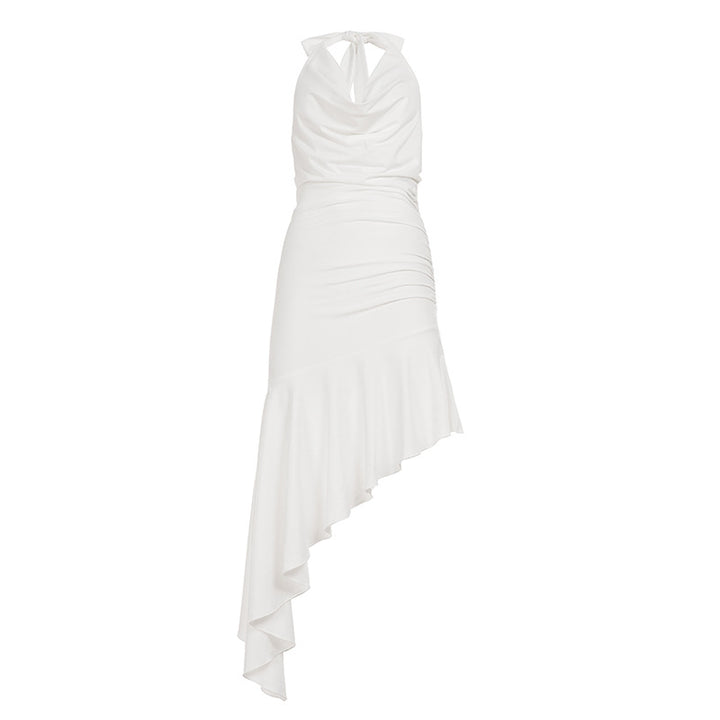 Dame En-Skulder-Maxikjole med Ruffles-detaljer og elegant Halterneck Skjora
