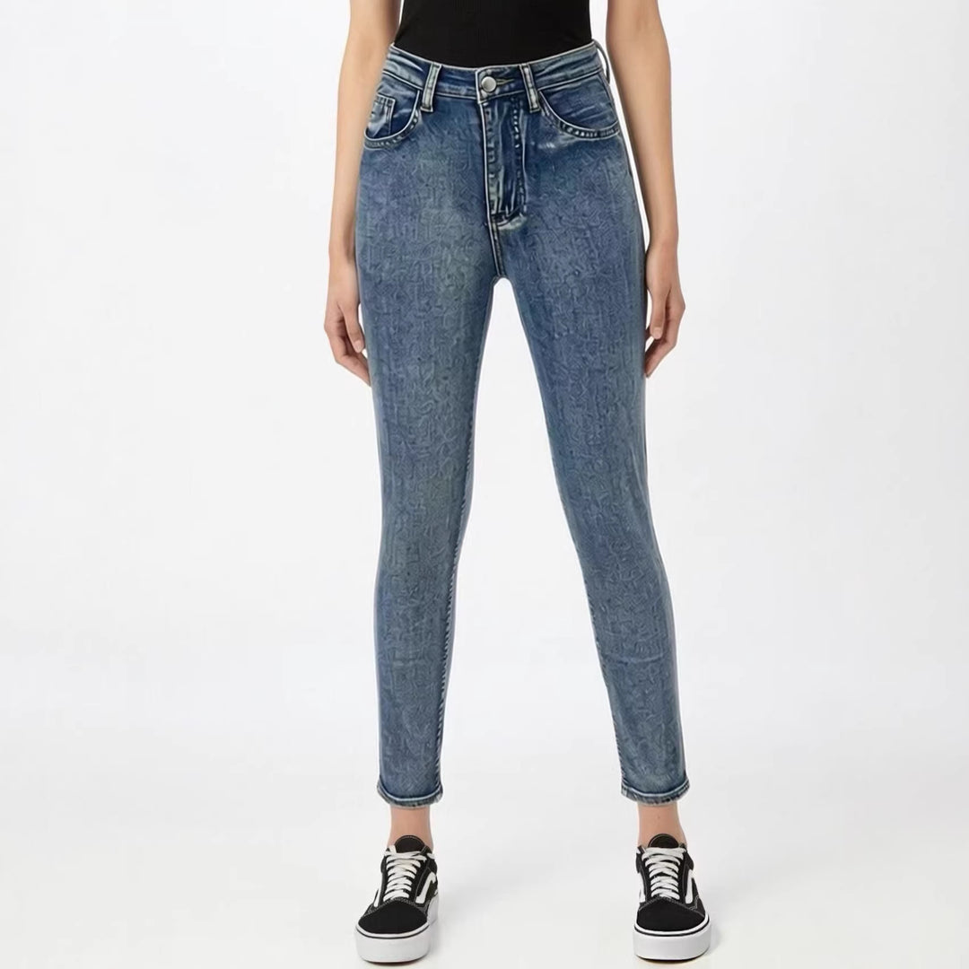 Dame Slim-Fit Jeans med moderne slitteffekt og høy midje Skjora
