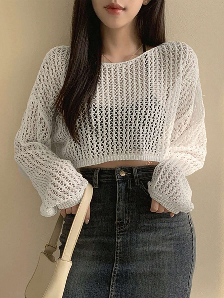 Dame luftig cropped strikket topp i moderne nett-design Skjora