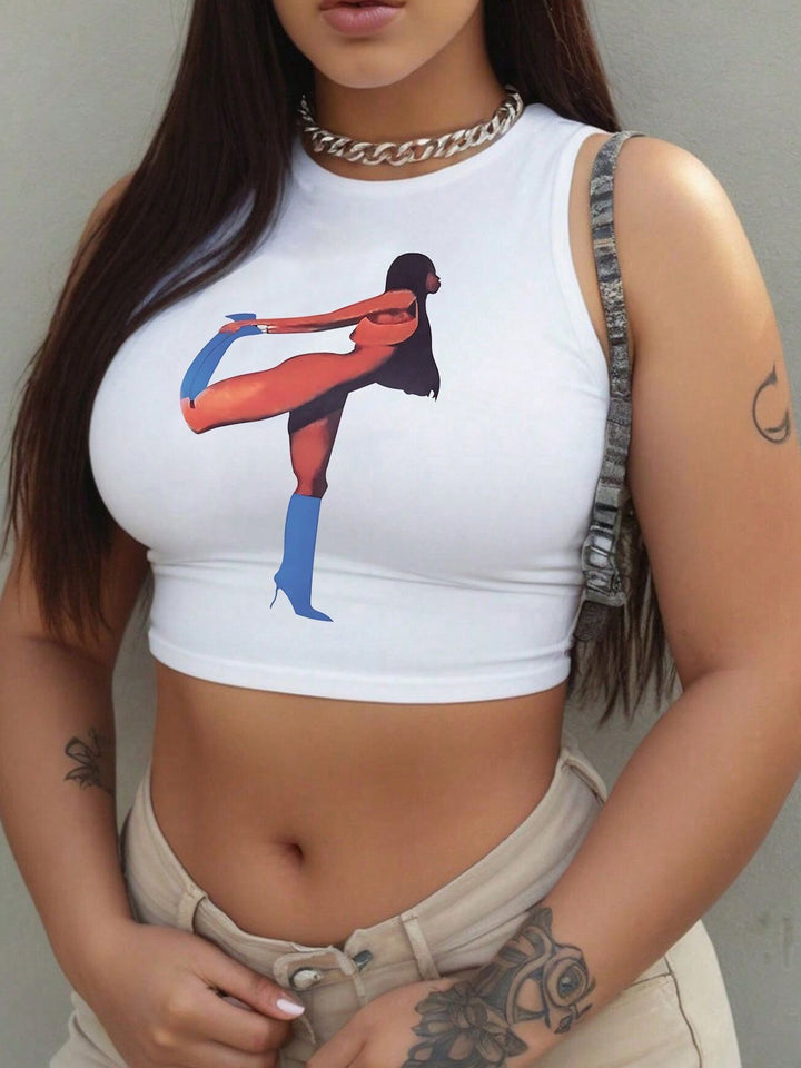 Dame Crop-Top med dristig statement-trykk Skjora