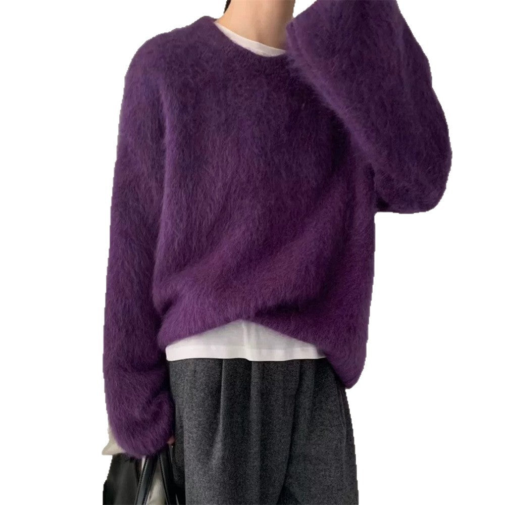 Kvinners fluffy genser med oversized snitt laget av mohairull Skjora
