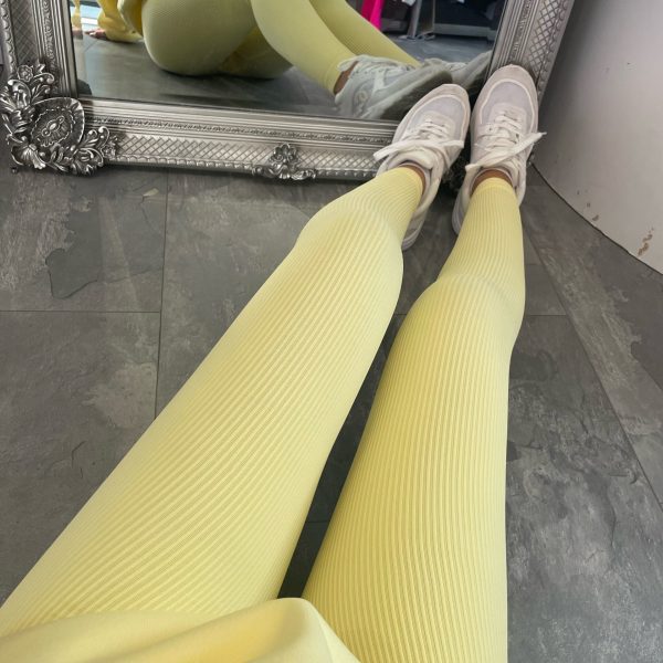 Damer Høy Kvalitet Ribbet Design Tights med Høy Talje Skjora