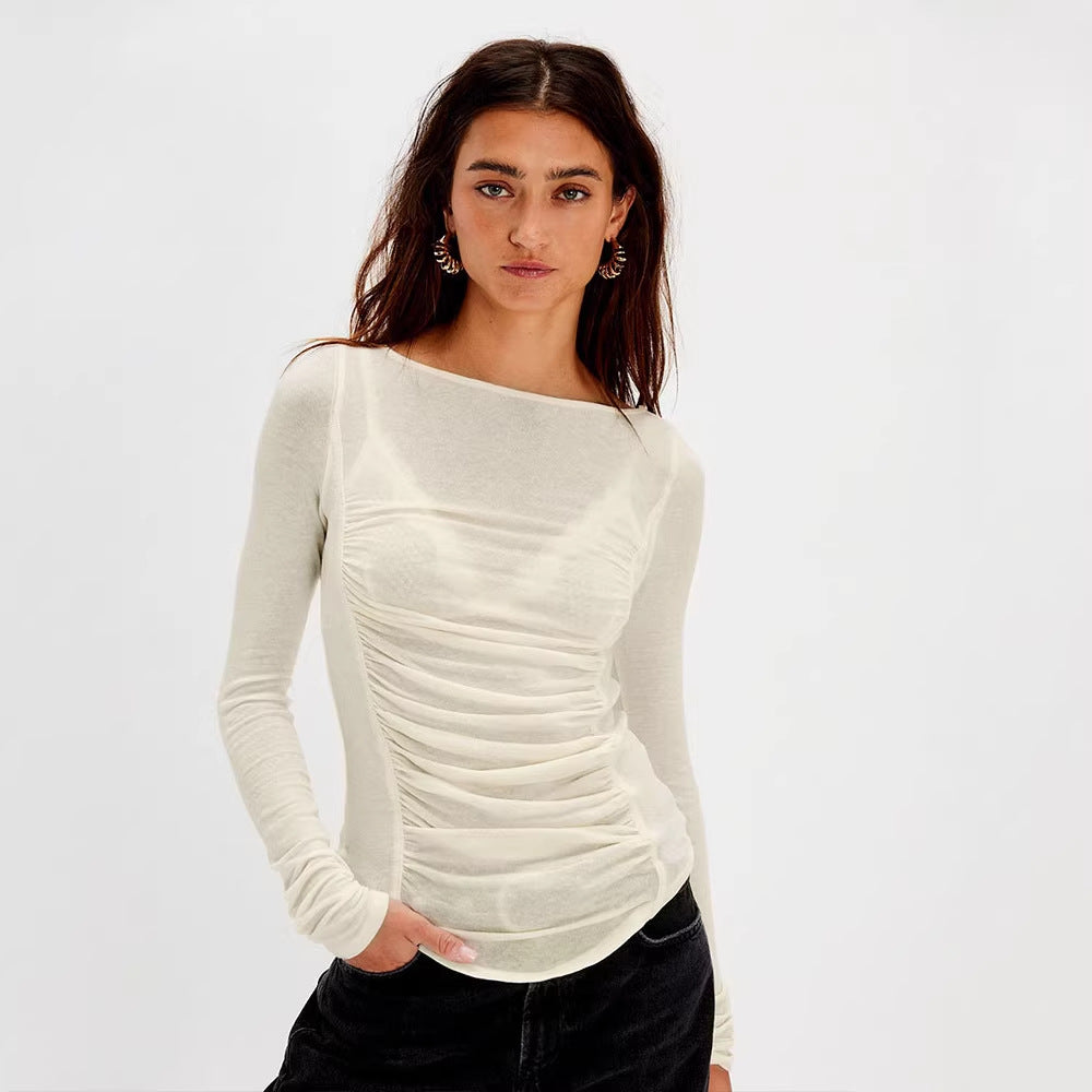 Damer Langermet topp med raffinerte rynkeeffekter Skjora