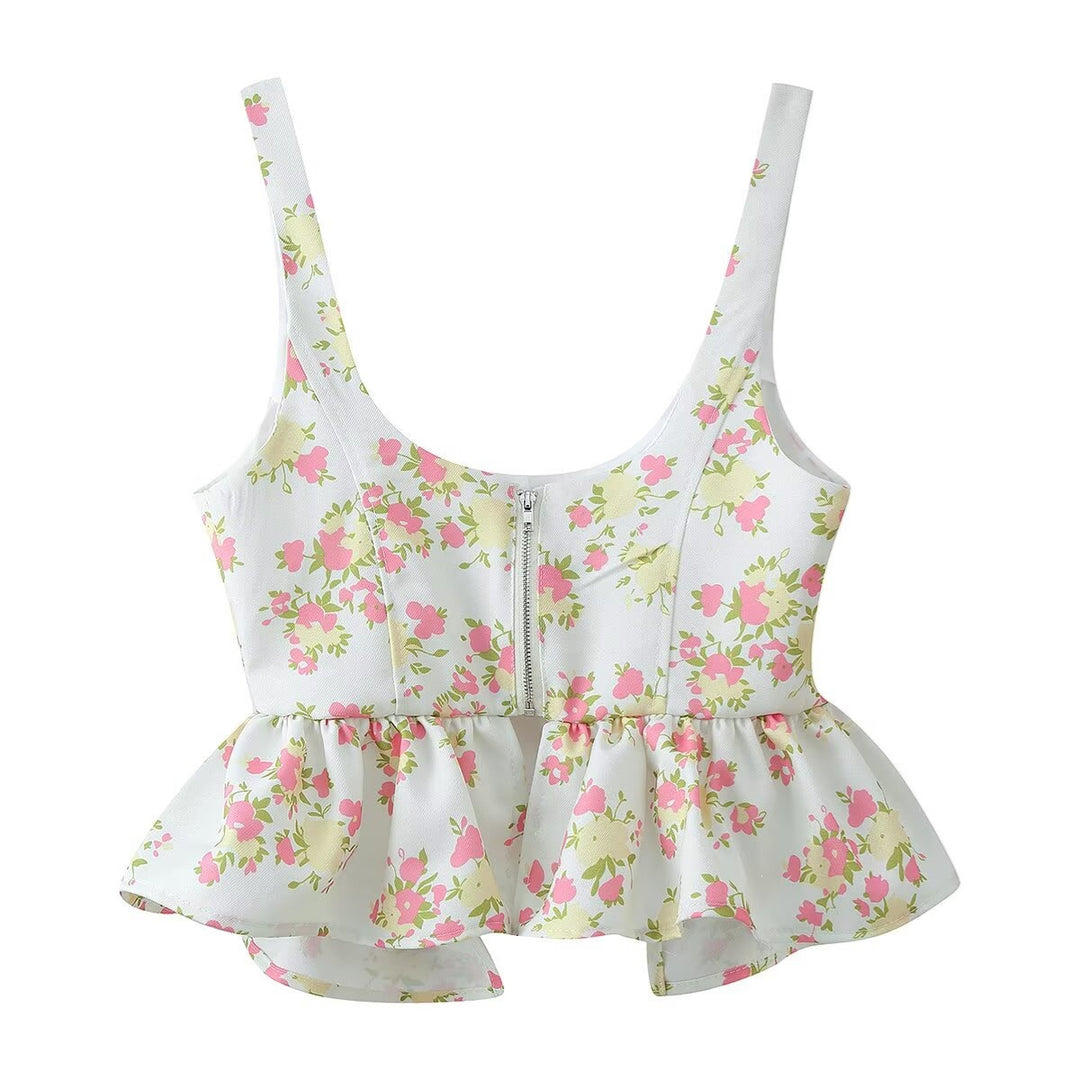 Dame blomster mønster crop-top og bukse sett Skjora