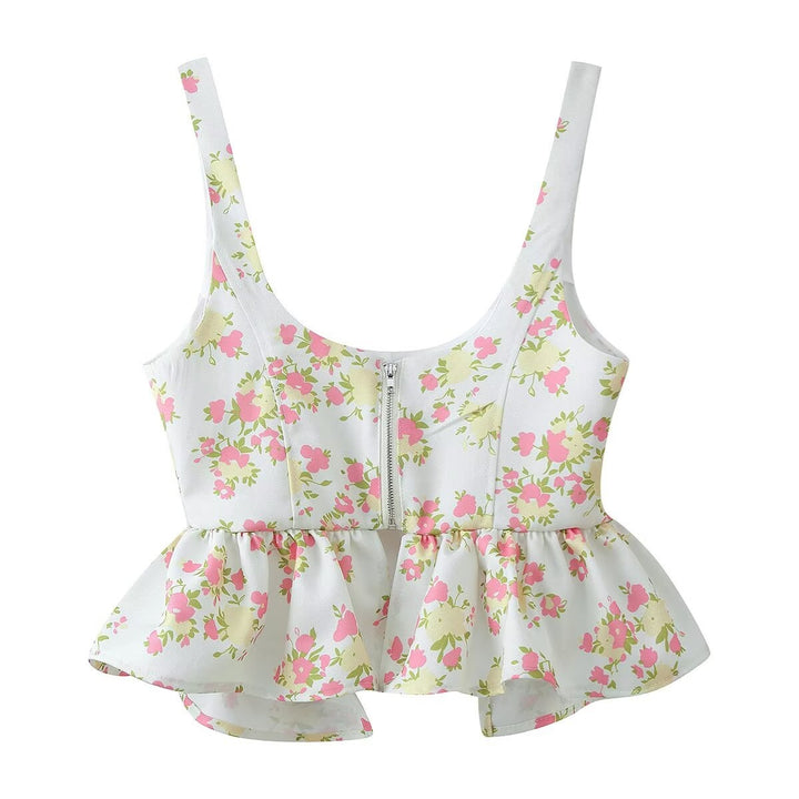 Dame blomster mønster crop-top og bukse sett Skjora