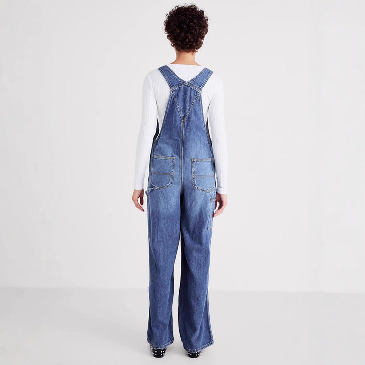 Dame Denim- jumpsuit med bred bein og justerbare stropper Skjora