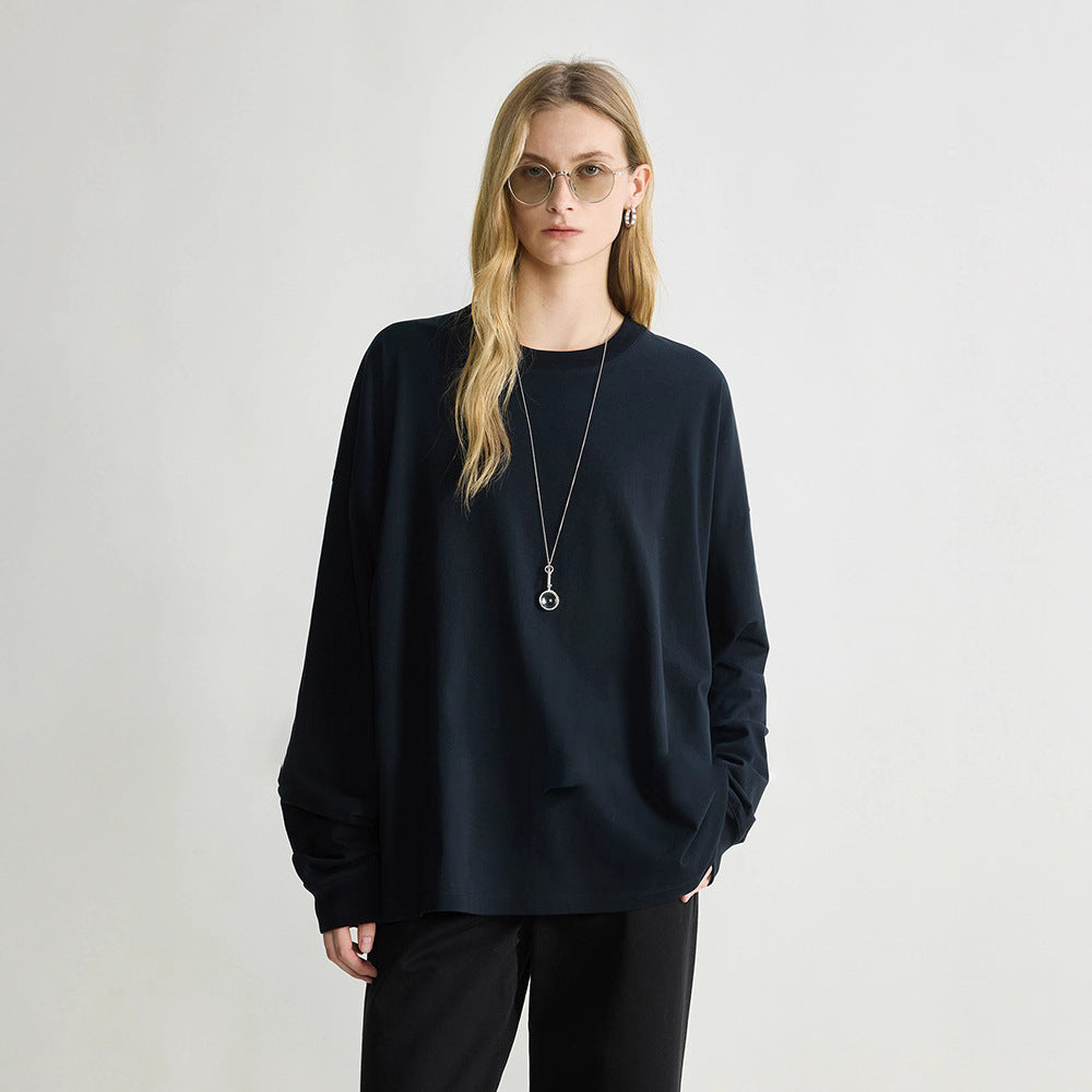 Dame Langermet T-skjorte i minimalistisk design Skjora
