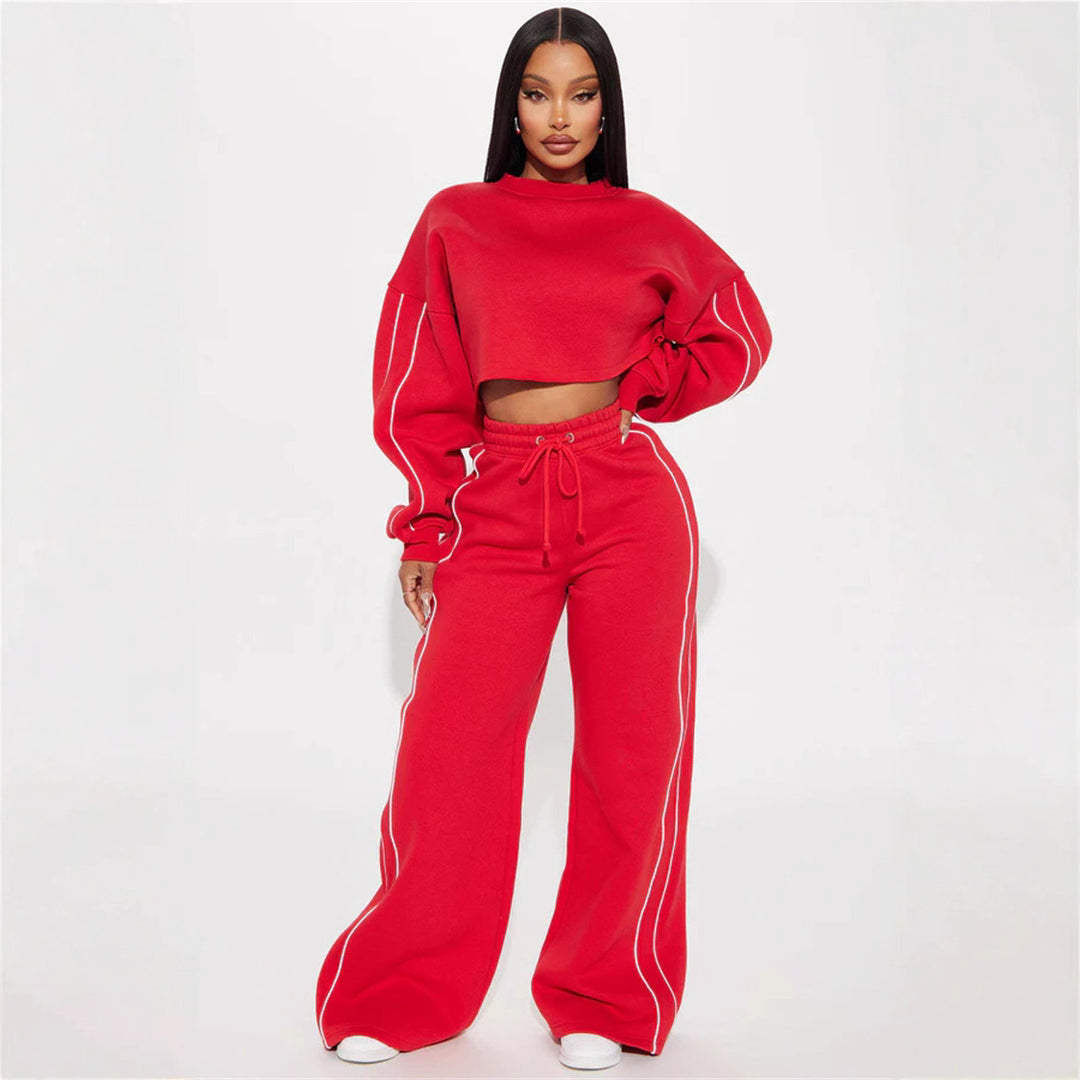 Kvinnesporty cropped sweatshirt og joggedress-sett med praktiske lommer og løs passform Skjora