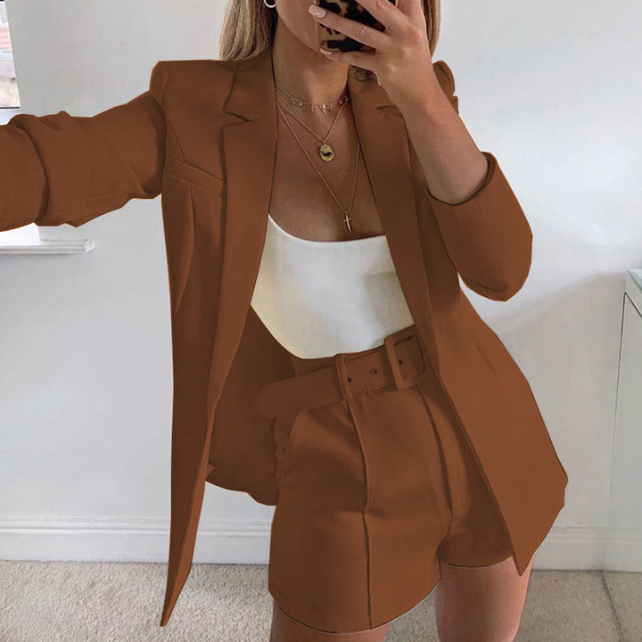 Dame Modisk Blazer-set med figursydd snitt og høy midje shorts Skjora