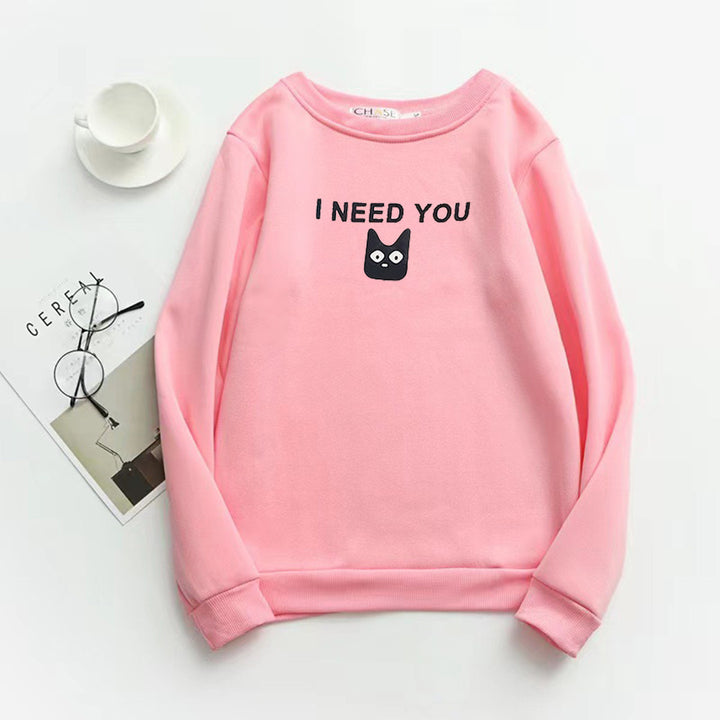 Dame sweatshirt med søtt kattemotiv Skjora