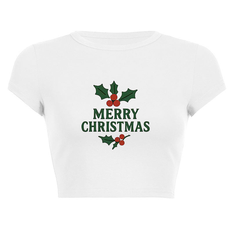 Dame cropped T-skjorte med juledesign Skjora