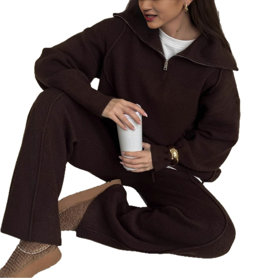 Damer Casual Sweatshirt og Joggebukse Sett med Glidelås og Komfortabel Liv Skjora
