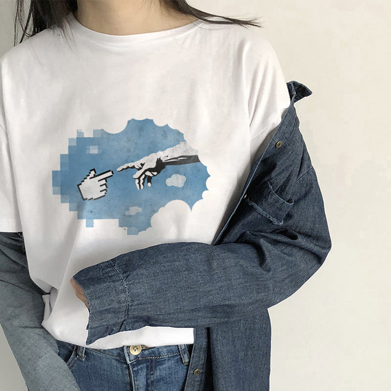 Dame T-skjorte med kreativt kunstmotiv Skjora