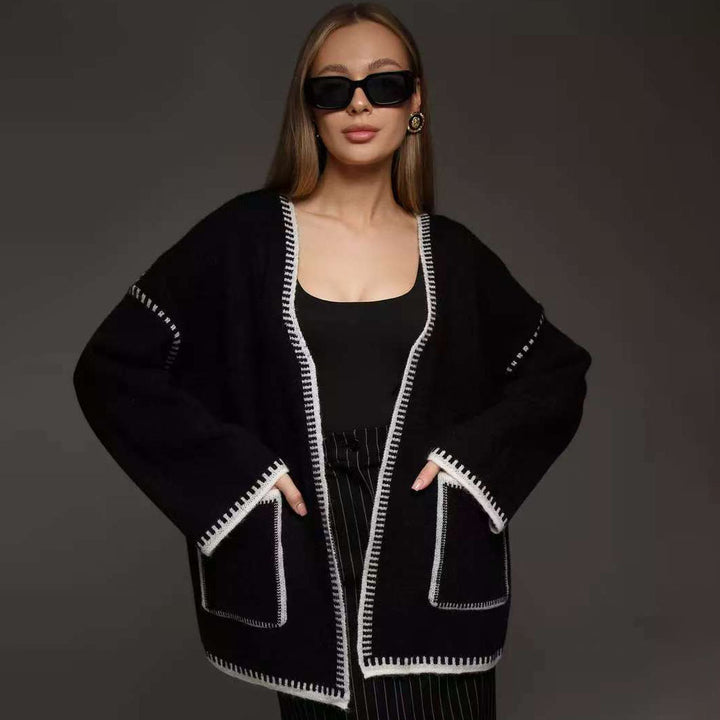 Damer Fashionable Strikket Cardigan med Midjebelte og Original Lomme-design Skjora
