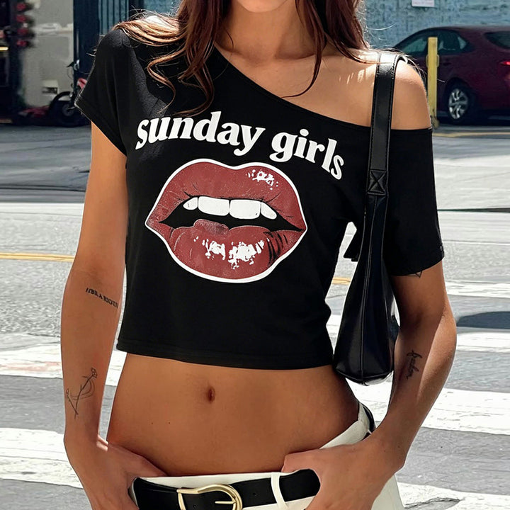 Dame Trendy Crop-Top med moderne leppemotiv Skjora