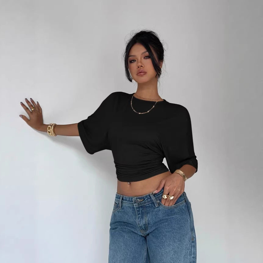 Dame Korteermet Crop-Top Skjora
