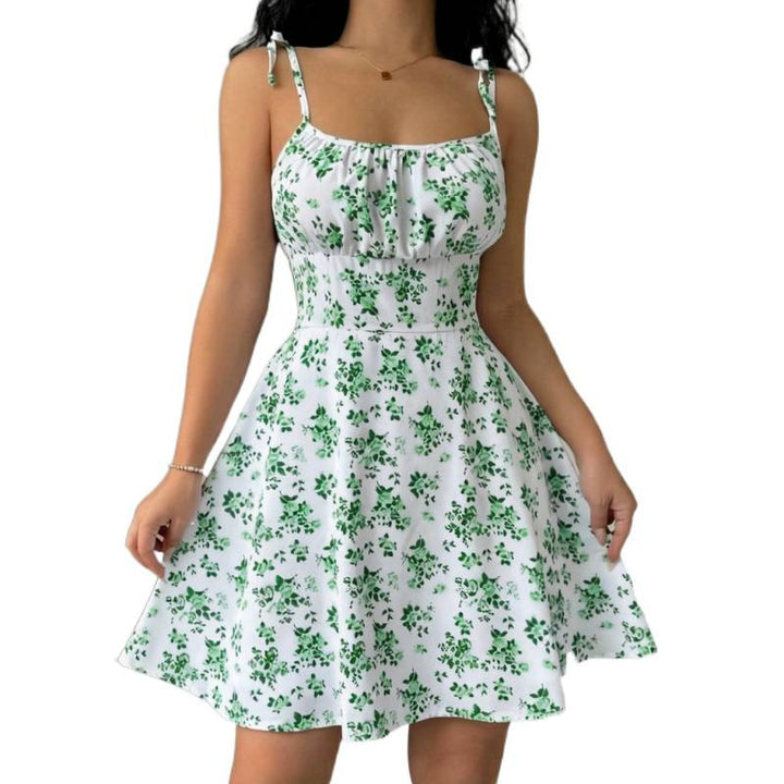 Dame blomsterkjole med justerbare spaghetti-stropper og feminin snitt Skjora