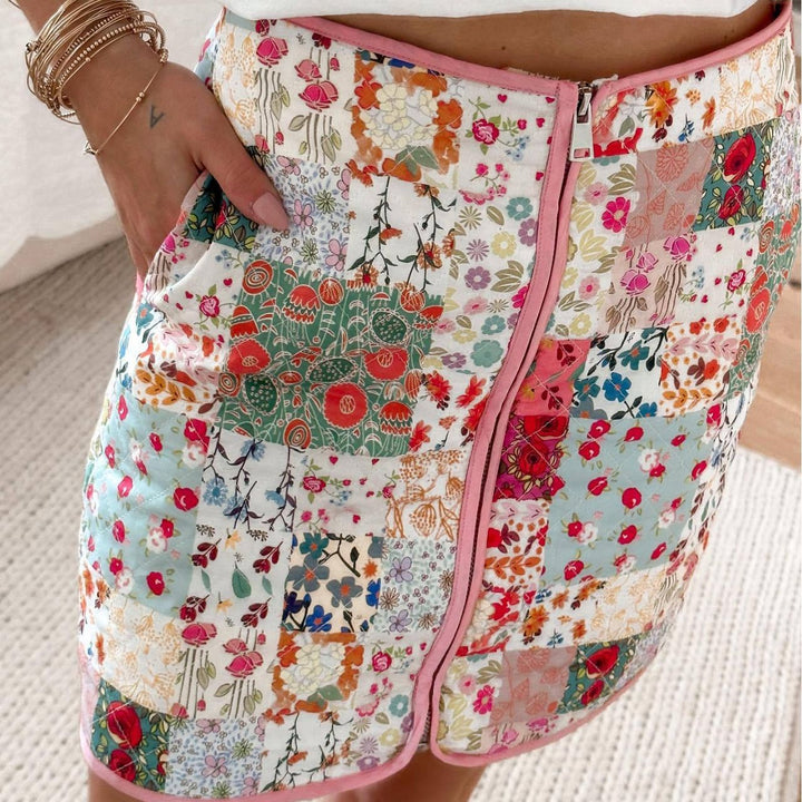 Dame Patchwork Skjørt med glidelås og sidelommer Skjora