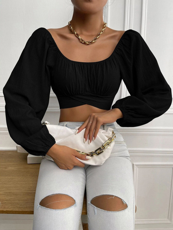Dame Crop-Top med ballettemmer og rynket design Skjora