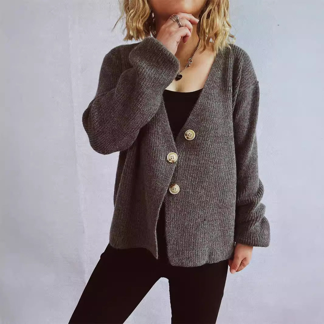 Dame kosecardigan med store knapper og strukturert design Skjora