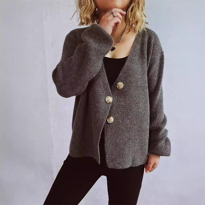Dame kosecardigan med store knapper og strukturert design Skjora