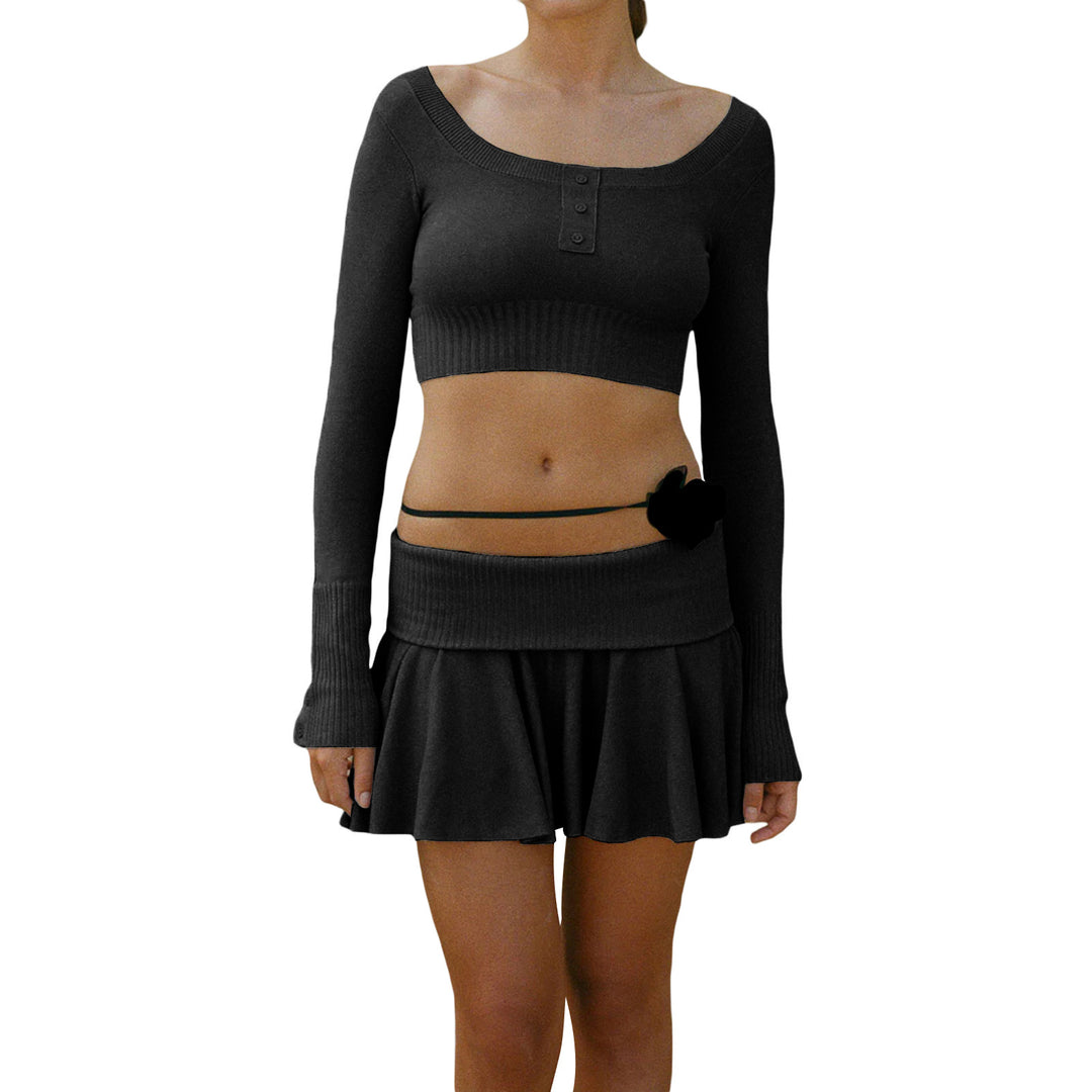 Dame Crop-Top og skjørt sett med raffinert midje Skjora