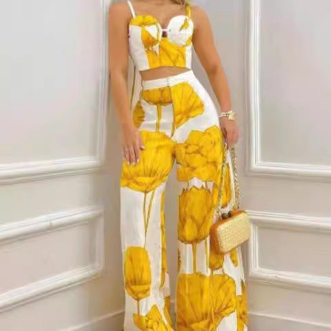 Dame To-delt Sett med blomsterdesign og stilig bustier Skjora