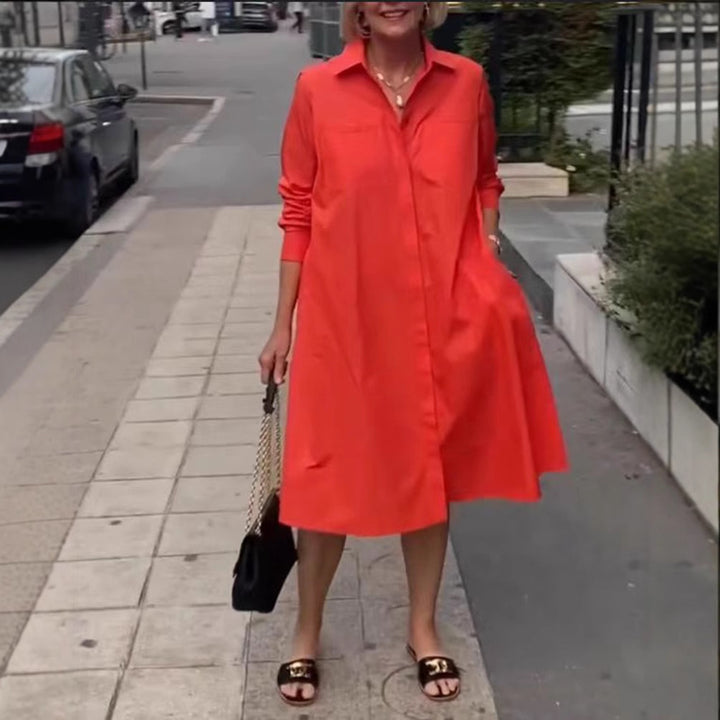 Women's shirt dress in a relaxed A-line shape with practical pockets Skjora