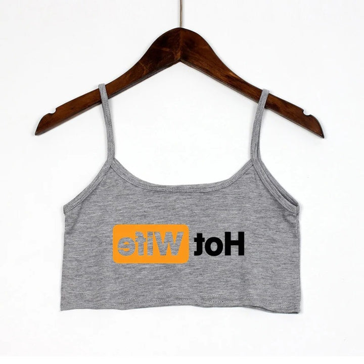 Dame Crop-Top med moderne skrifter og justerbare stropper Skjora