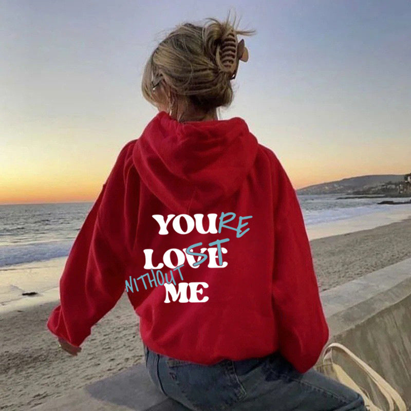 Dame Oversized Hoodie med Inspirerende Trykk Skjora
