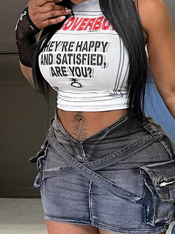 Dame Crop-Top med kreativ tekst og avslappet snitt Skjora