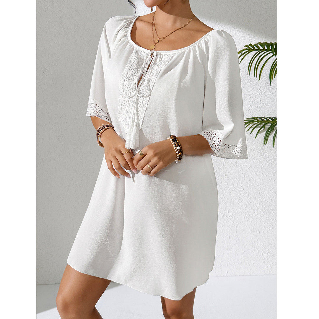 Damen luftiges Strandkleid mit verzierten Ärmeln Skjora