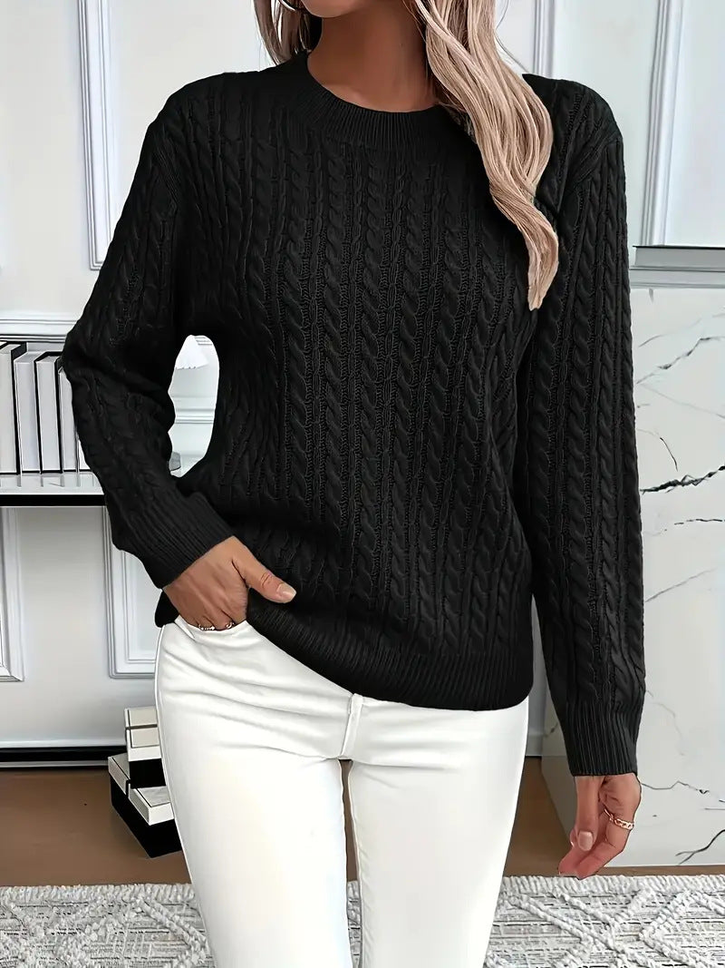 Women's Knitted Sweater with Elegant Cable Design Skjora