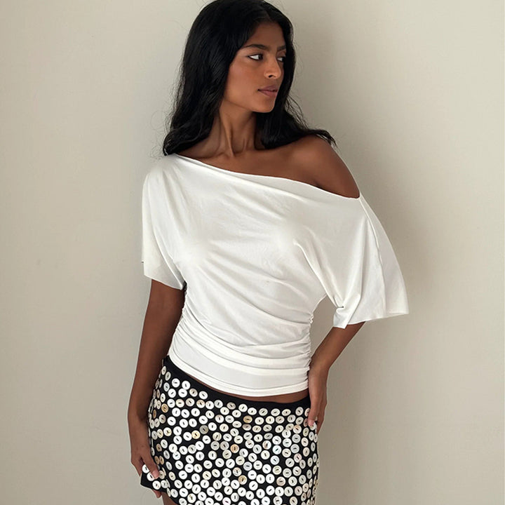 Dame Off-Shoulder Topp med Drapering Skjora