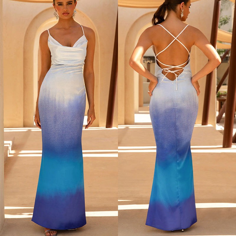 Kvinnens elegante maxi kjole med delikat ombre-effekt Skjora